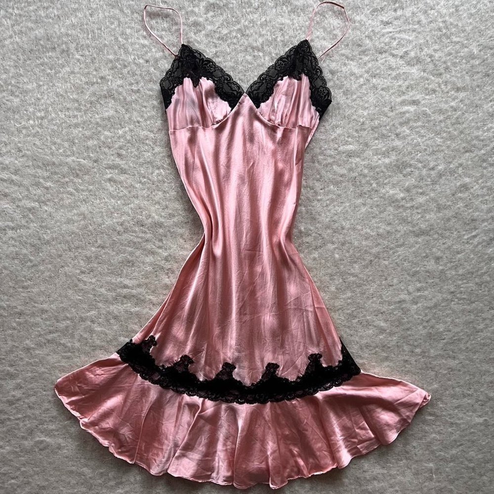 Women's Pink and Black Slip Dress